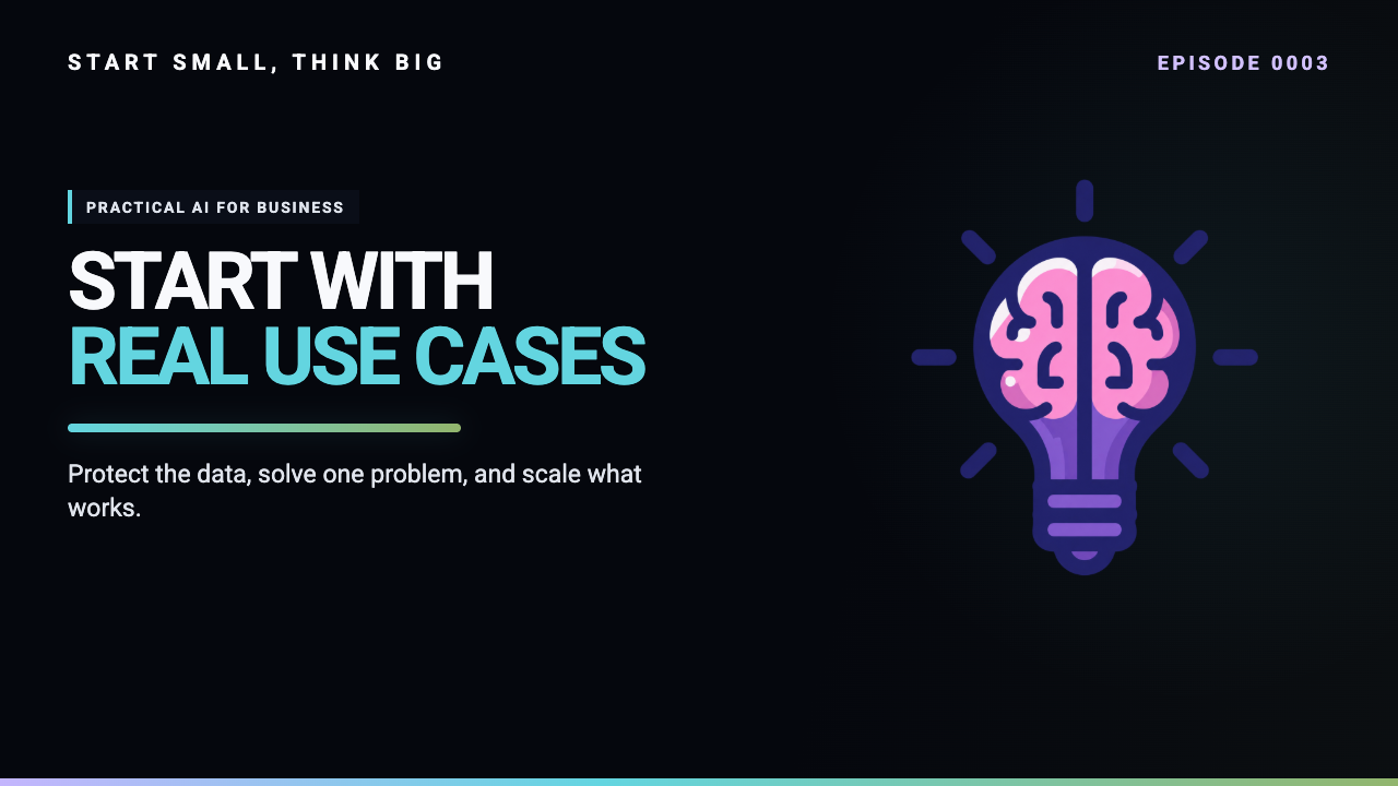 Start Small, Think Big episode 0003 artwork: Practical AI Use Cases for Businesses.