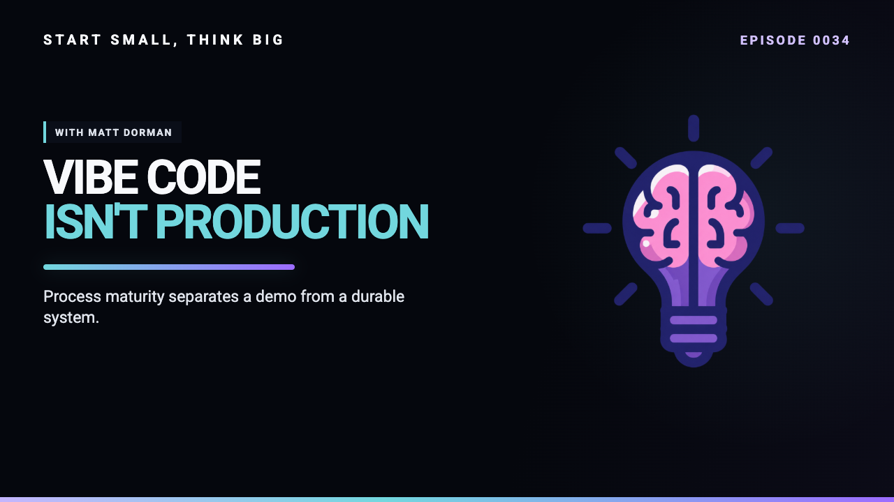 Start Small, Think Big episode 0034 artwork: Vibe Coding vs Real Systems: The Truth About Shipping AI and AI Agents in Production.